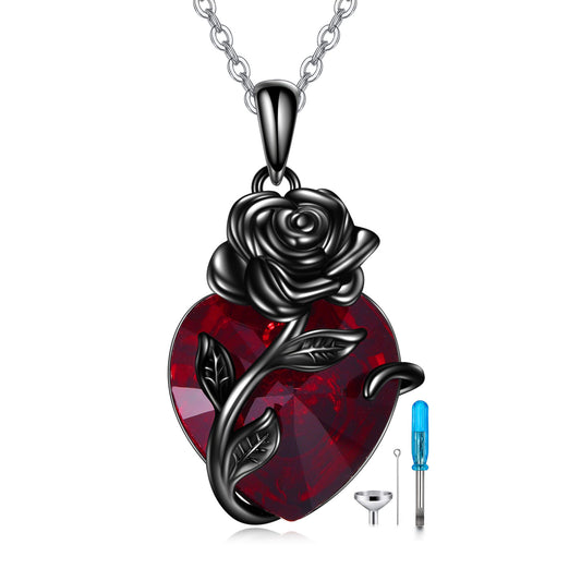 Heart Rose Urn Necklace – Sterling Silver Tribute