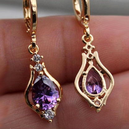 Purple Zircon Drop Earrings – Elegant All-Match Sparkle