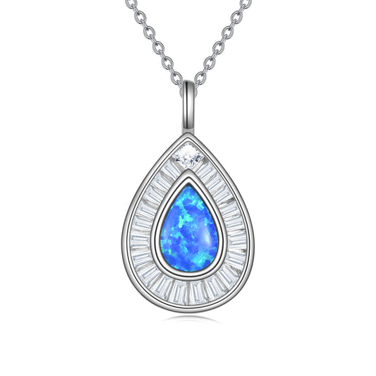 Blue Opal Teardrop Necklace – Sterling Silver Glow