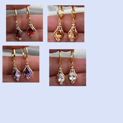 Purple Zircon Drop Earrings – Elegant All-Match Sparkle