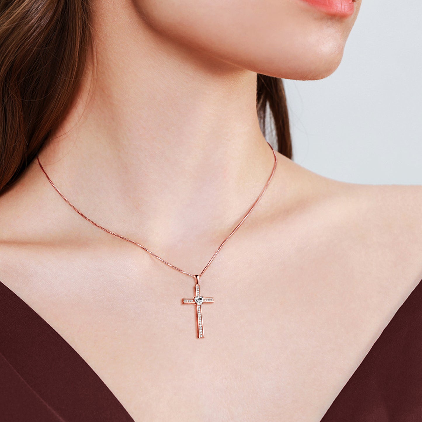 Birthstone Cross Necklace – Rose Gold Elegance