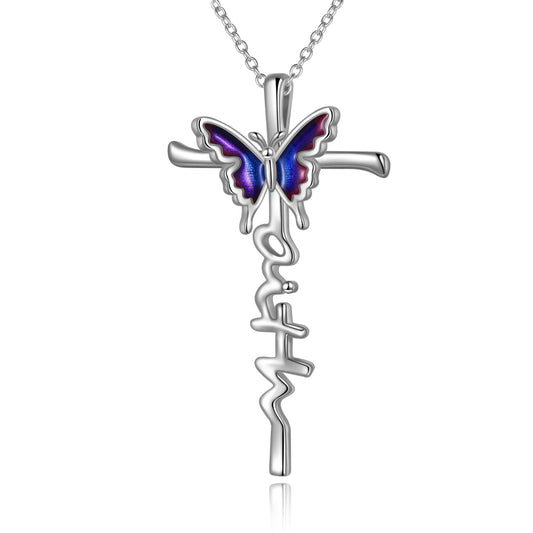 Butterfly Cross Necklace – Sterling Silver Grace