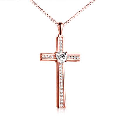 Birthstone Cross Necklace – Rose Gold Elegance