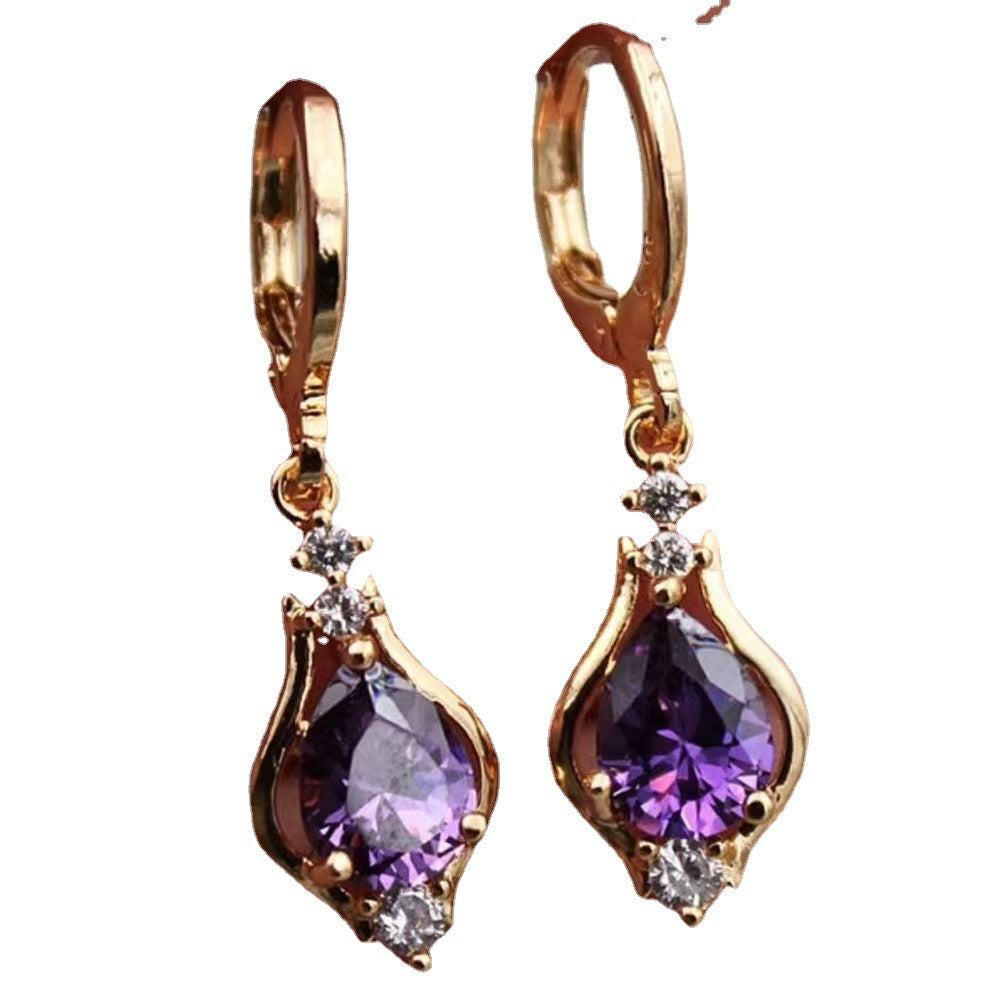 Purple Zircon Drop Earrings – Elegant All-Match Sparkle