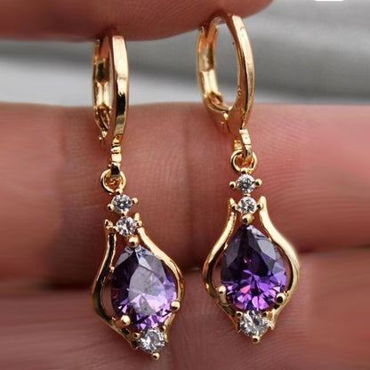 Purple Zircon Drop Earrings – Elegant All-Match Sparkle