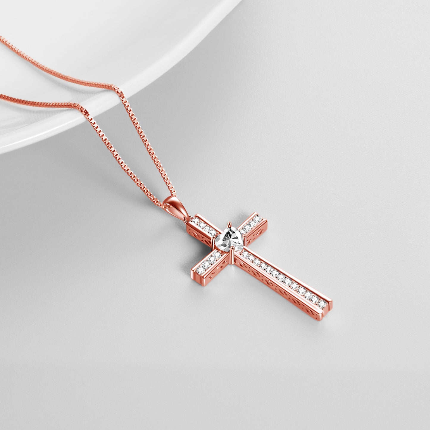 Birthstone Cross Necklace – Rose Gold Elegance