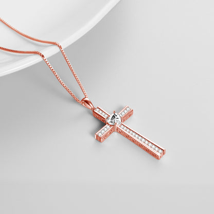 Birthstone Cross Necklace – Rose Gold Elegance