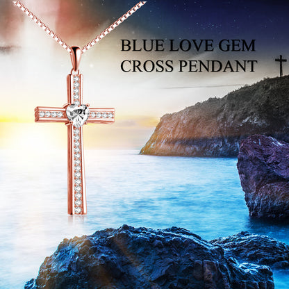 Birthstone Cross Necklace – Rose Gold Elegance