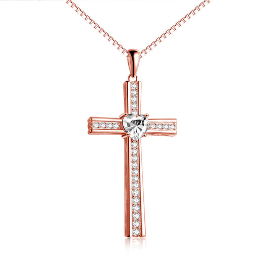 Birthstone Cross Necklace – Rose Gold Elegance
