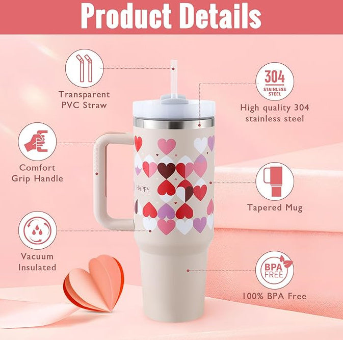 40oz Spill-Proof Tumbler with Handle & Straw – Stainless Steel Insulated Mug for Hot & Cold Drinks